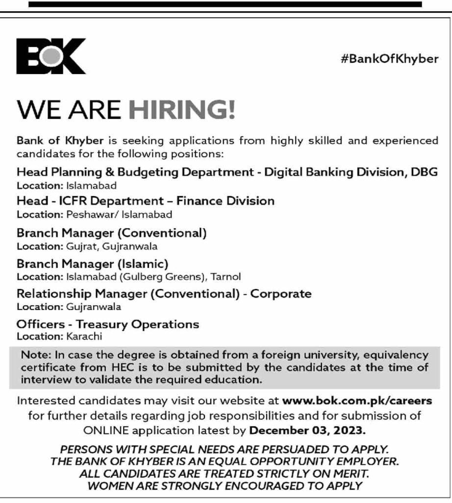 Bank of khyber jobs 2023 last date