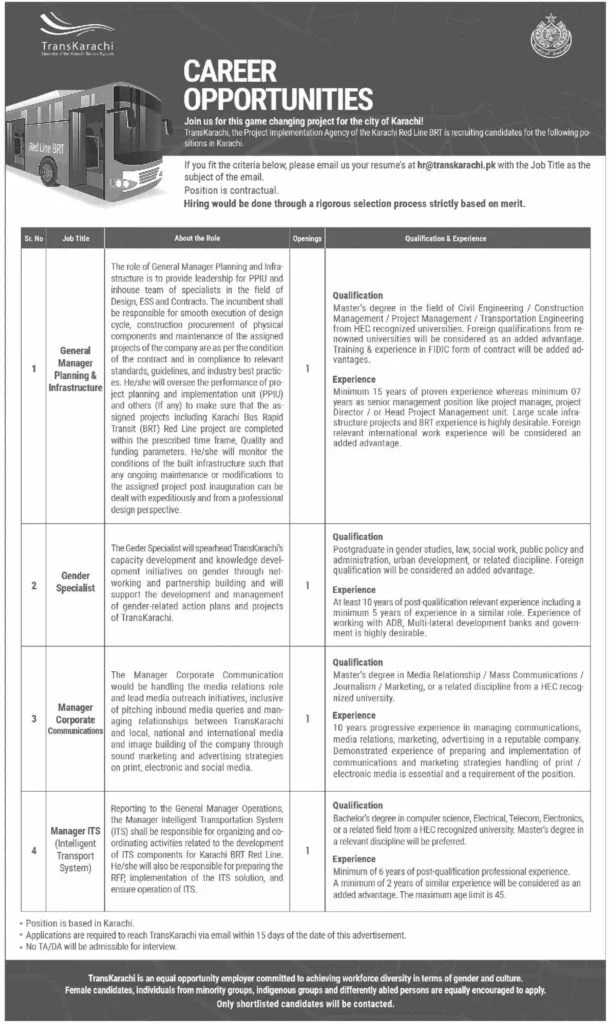 Transkarachi jobs salary, transkarachi jobs 2024, karachi breeze jobs 2024, red line bus karachi jobs 2024, trans karachi contact number, breeze green line jobs in karachi, green line bus karachi jobs 2024, ceo transkarachi, Transkarachi jobs 2024 online apply, trans karachi contact number, breeze green line jobs in karachi, peoples bus service jobs karachi, trans karachi jobs, red line jobs, red line bus karachi jobs 2024, green line bus karachi jobs 2024, TransKarachi, Red Line BRT Project, Karachi Urban Mobility, General Manager Planning & Infrastructure, Gender Specialist TransKarachi, Manager Corporate Communications, Manager ITS (Intelligent Transport System), Karachi Transportation Jobs, BRT Project Careers, TransKarachi Job Opportunities, Urban Infrastructure Karachi, Karachi Public Transportation, Intelligent Transportation System Jobs, Karachi Engineering Positions, TransKarachi Recruitment, Karachi Smart City Jobs, Urban Development Careers, Transportation Project Management, Karachi Construction Management Jobs, TransKarachi Application Process
