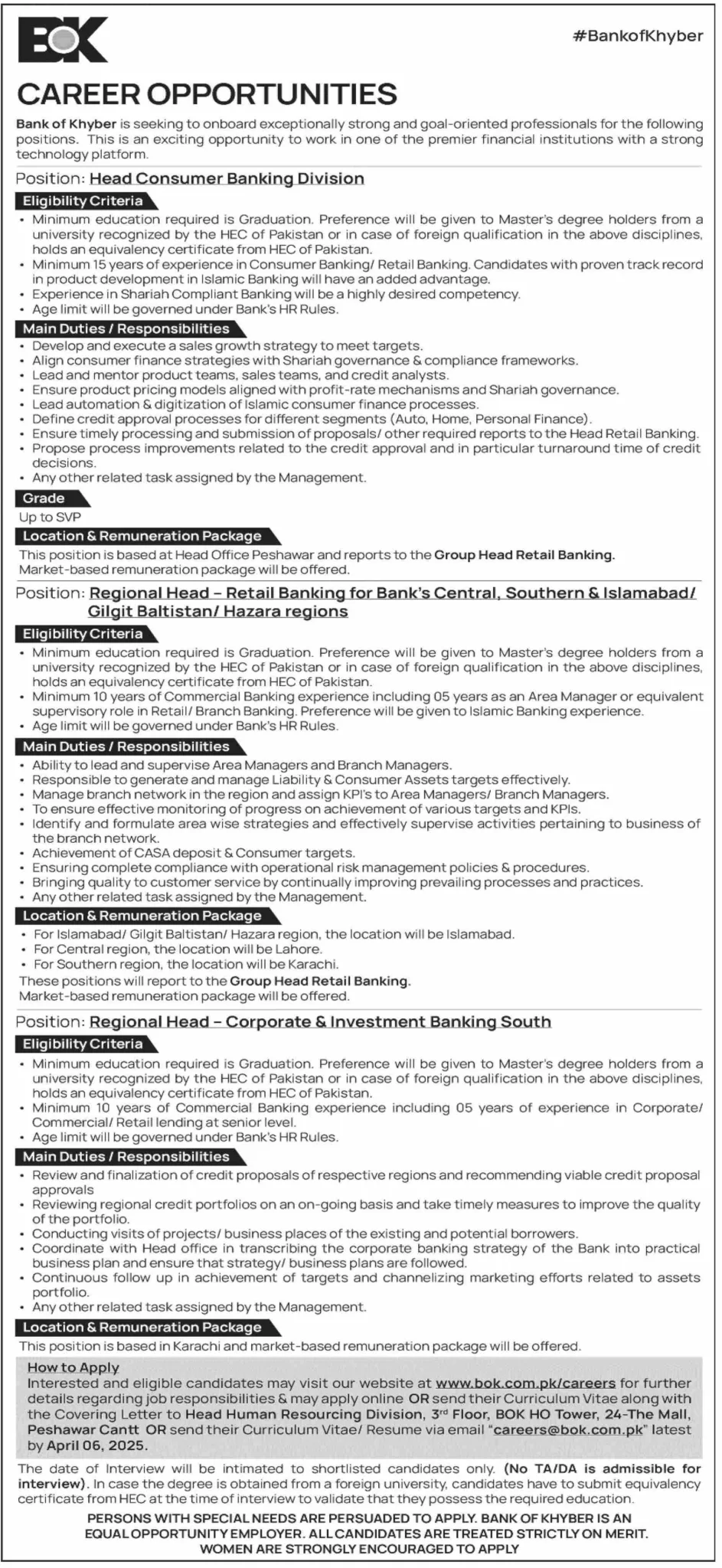Bank of Khyber (BOK) Jobs 2025 bank of khyber bok new