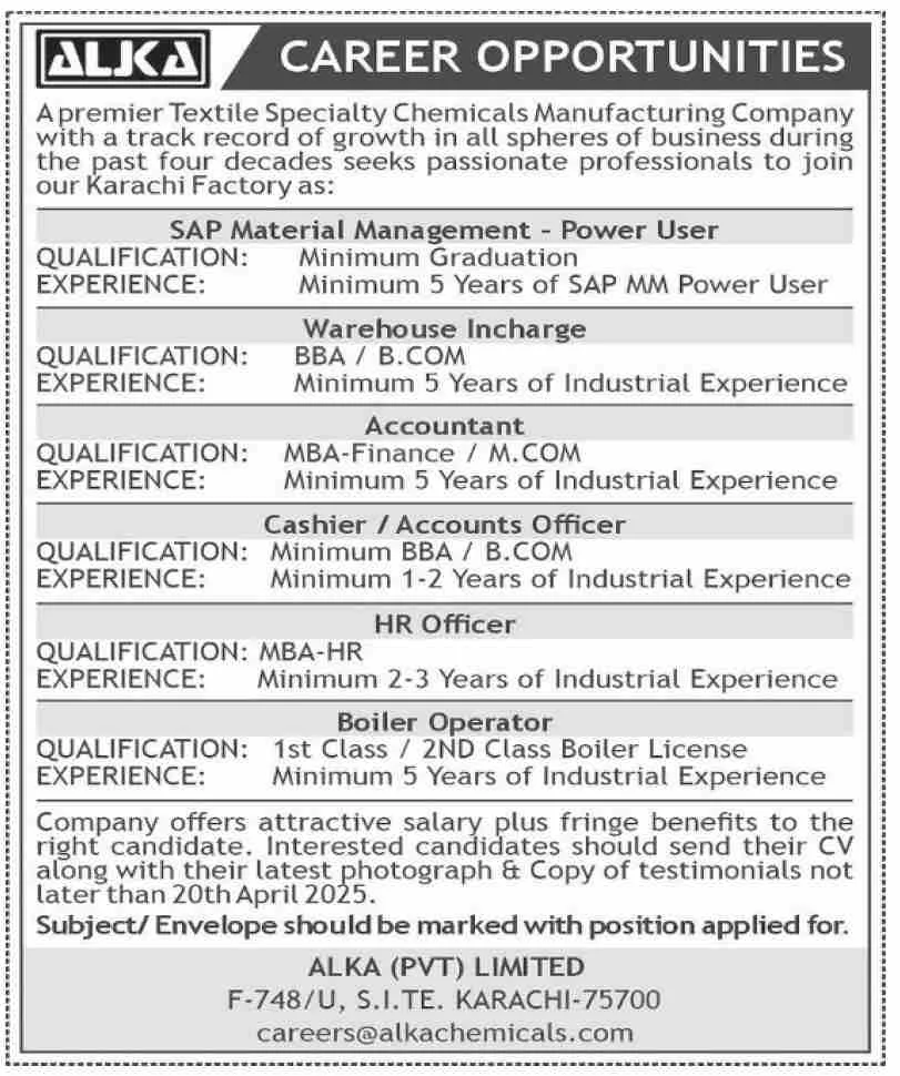 ALKA Chemicals Jobs 2025
