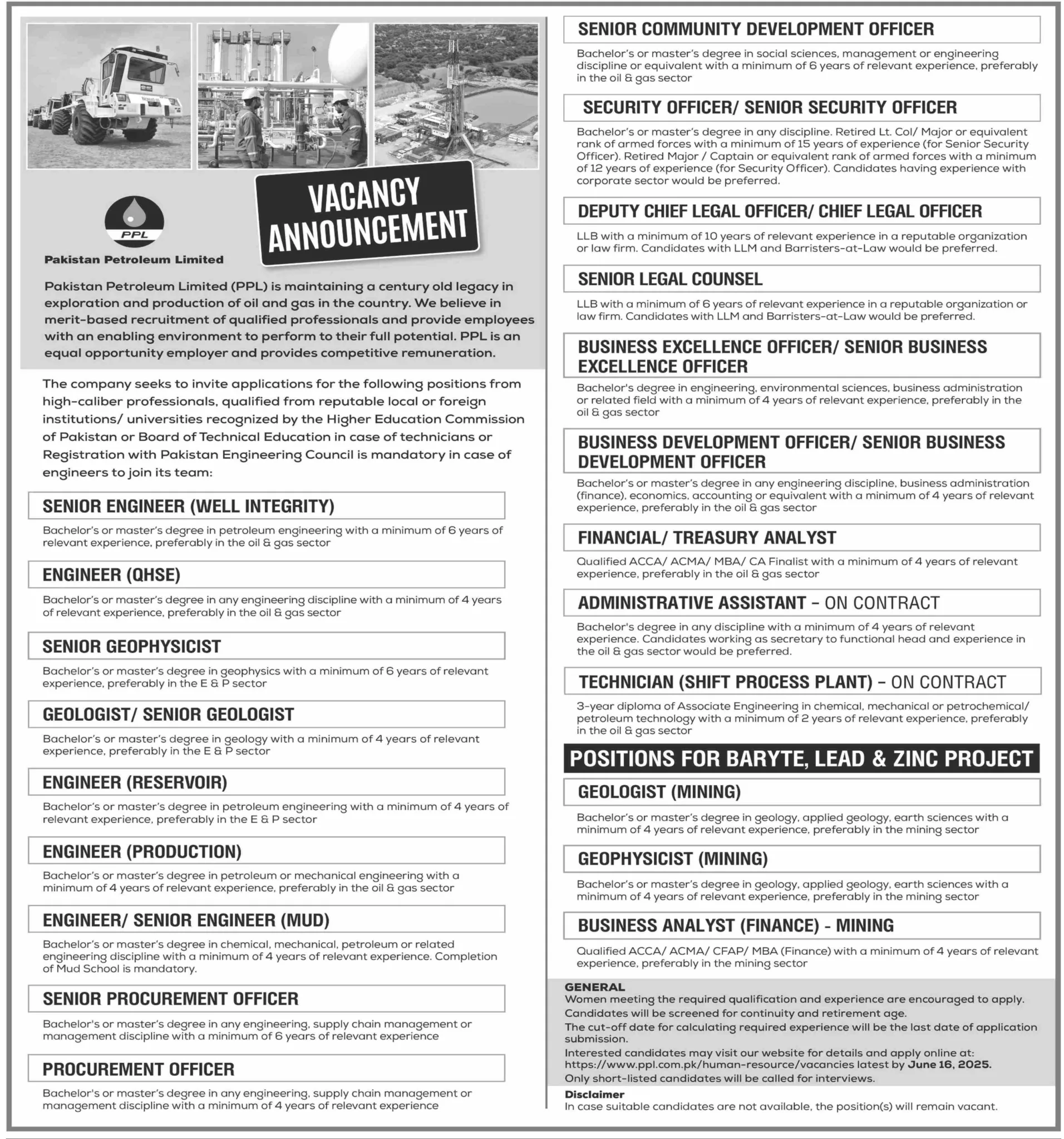Pakistan Petroleum Limited (PPL) Jobs 2025 ppl