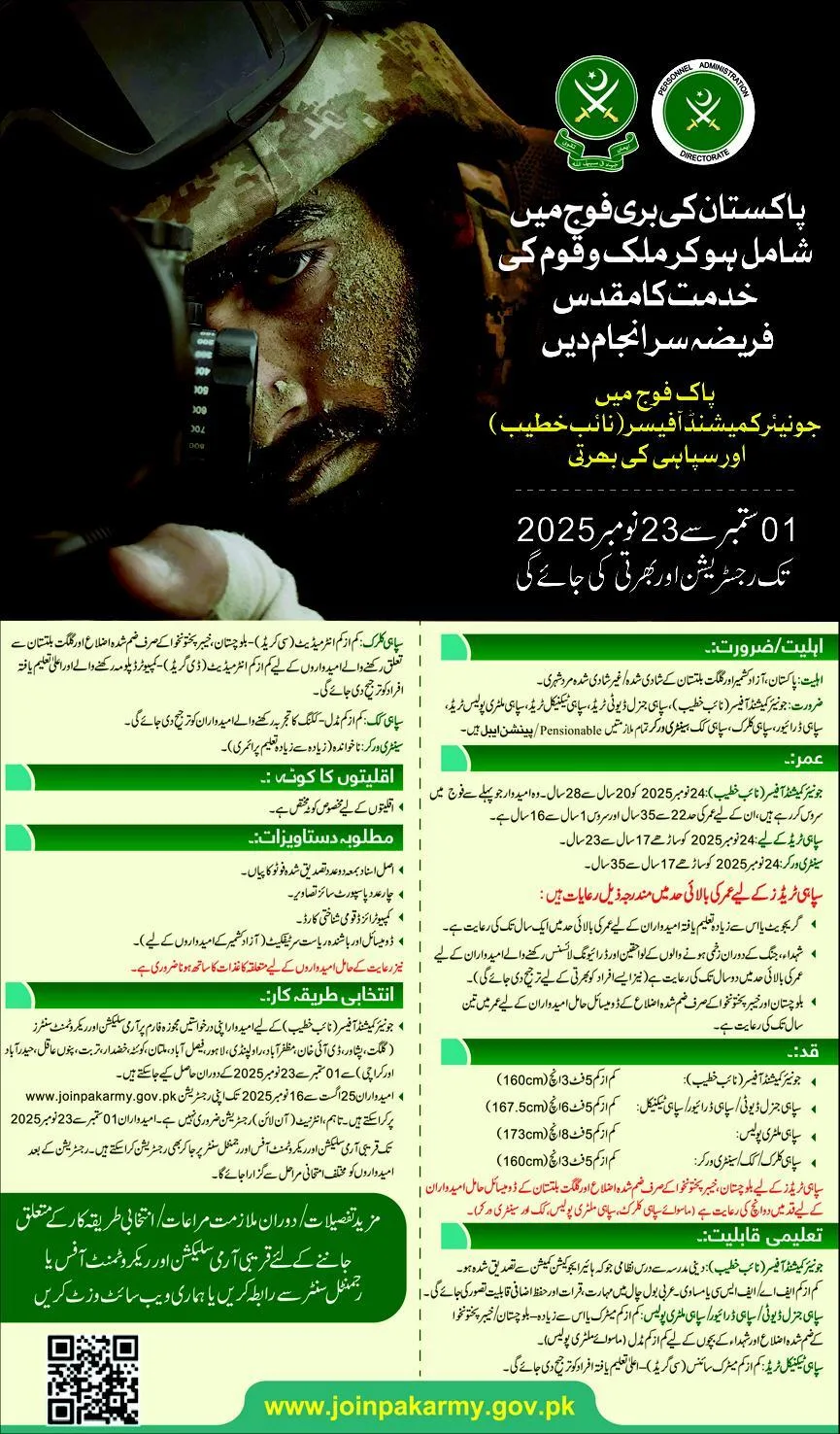 Join Pakistan Army Jobs 2025 As a JCOs And Sepoys jco