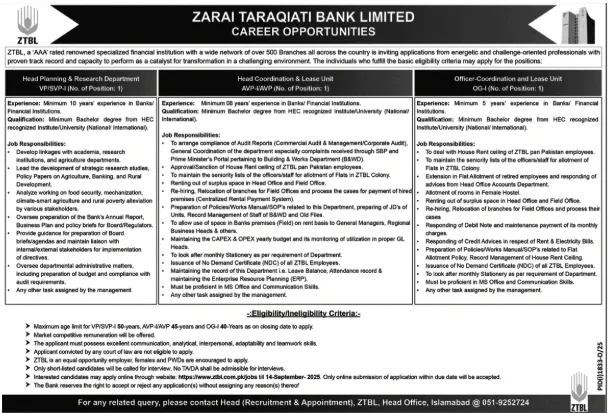 ZTBL Careers 2025 ntbl