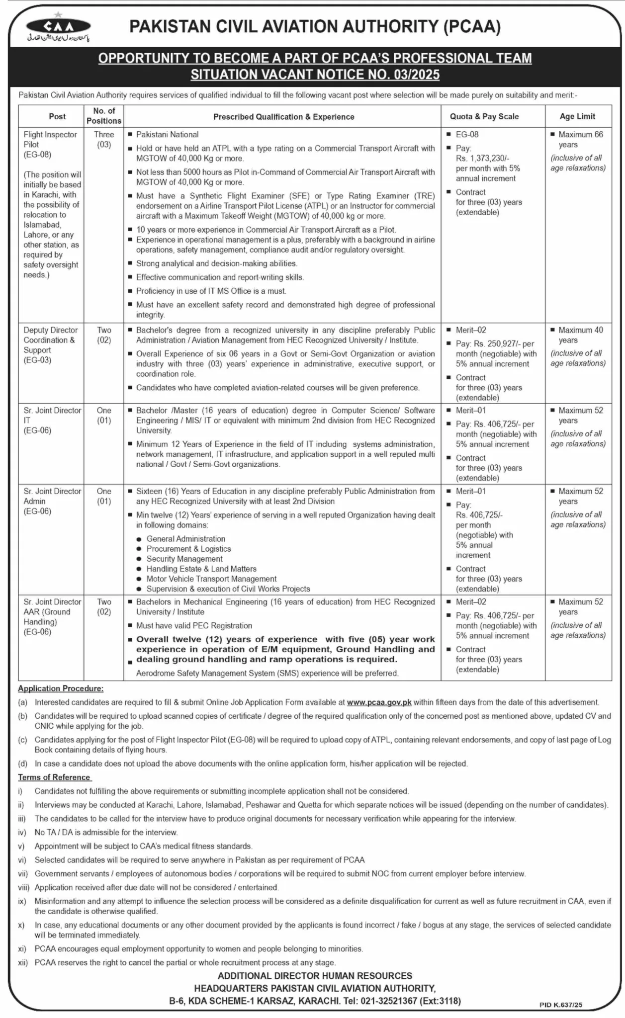 Pakistan Civil Aviation Authority (PCAA) Karachi Jobs 2025 pcaa jobs
