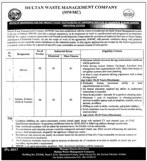 Latest Jobs in Multan Waste Management 2025 multan