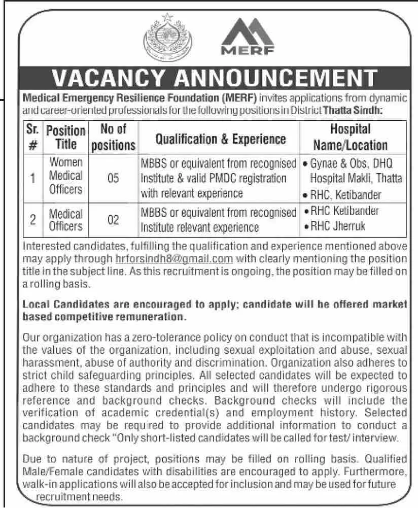 Medical Emergency Resilience Foundation (MERF) Sindh Jobs 2026 735216_1