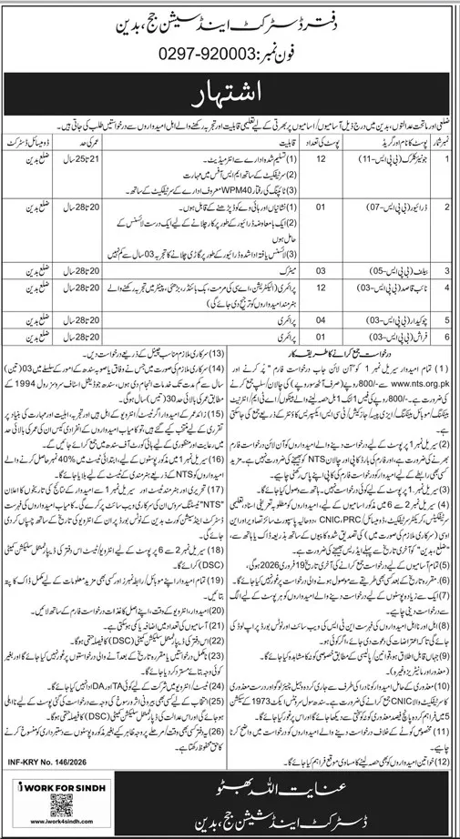 District & Session Judge Badin Jobs 2026 Latest Advertisement district
