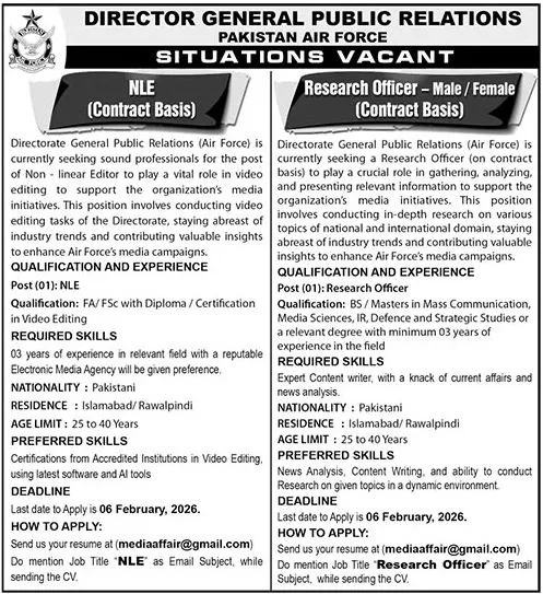 Directorate General Public Relations (DGPR) of the Pakistan Air Force (PAF) Jobs 2026 737786_1