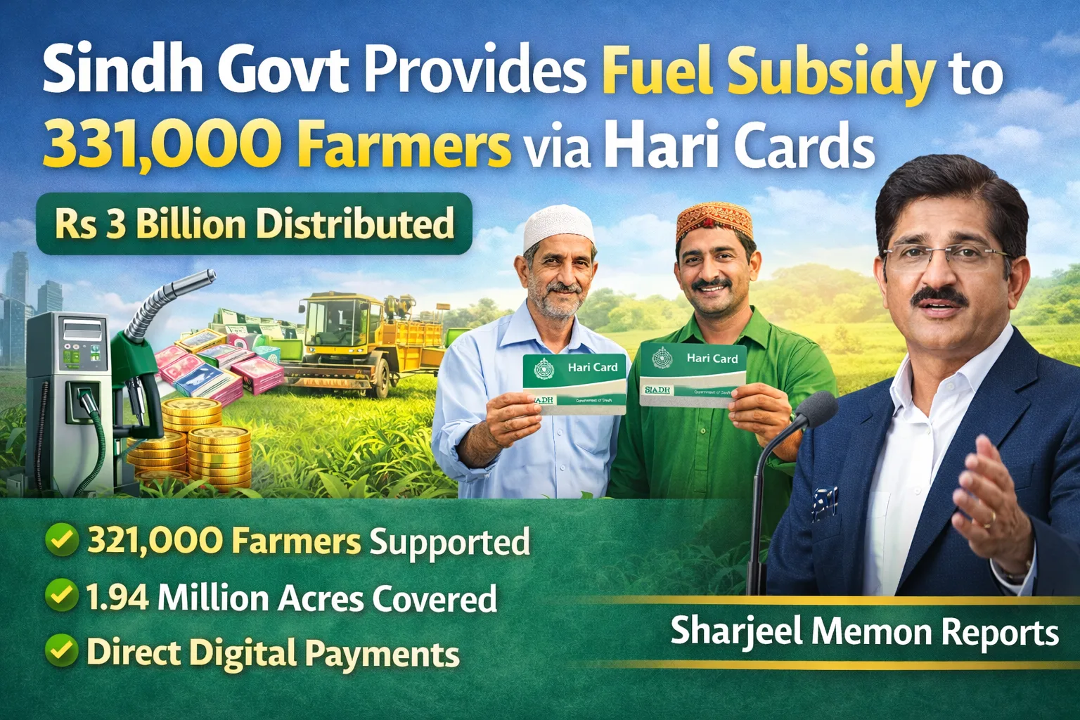 Sindh Govt Provided Fuel Subsidy to 331,000 Farmers via Hari Card – Rs 3 Billion Distributed