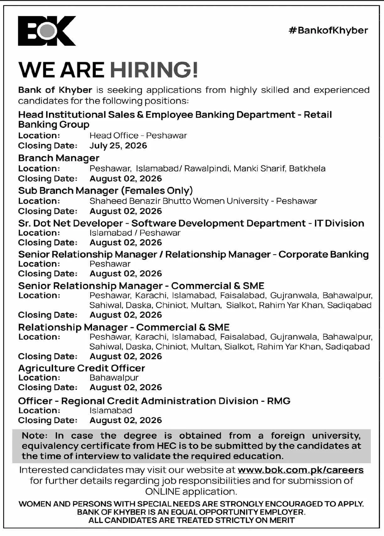 Bank of Khyber Jobs 2026 Apply Online | Latest BOK Careers 2026 bok