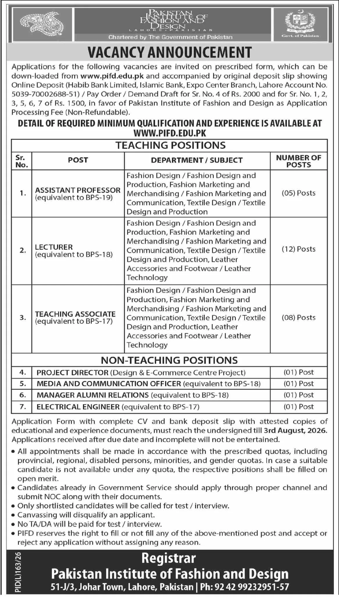Pakistan Institute of Fashion and Design (PIFD) Jobs 2026 fashion design
