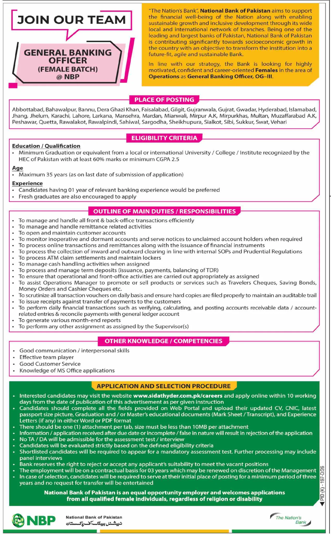 National Bank of Pakistan General Banking Officer Jobs 2026 Apply Online join our