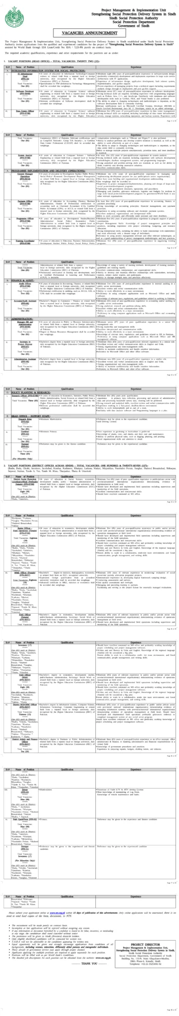 Sindh Social Protection Authority, Government of Sindh (Vacancies Announcement) Via NTS SSPDSS_2026
